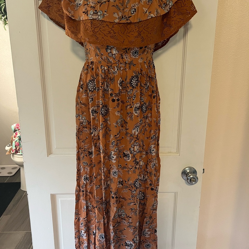 Orange Maxi Sundress with Off-the-Shoulder Flutter Sleeves